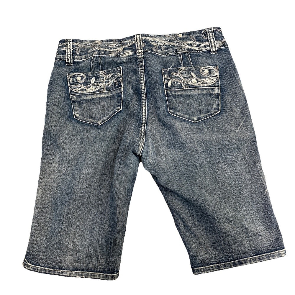 Y Jeans Womens Bermuda Denim Shorts 8 Embellished Ultra Low Rise Y2K Bling